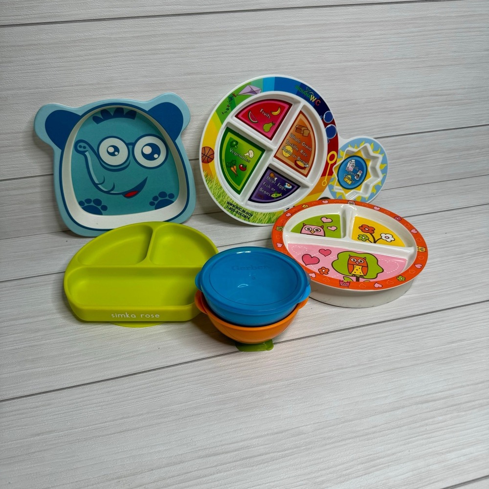 Simka Rose Gerber Toddler Feeding Bundle Suction Plates Bowls Divided Dishes